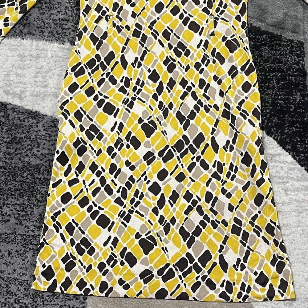 Tory Burch 100% Silk Dress Women Small Yellow‎ Geometric 3/4 Sleeve Button Knee